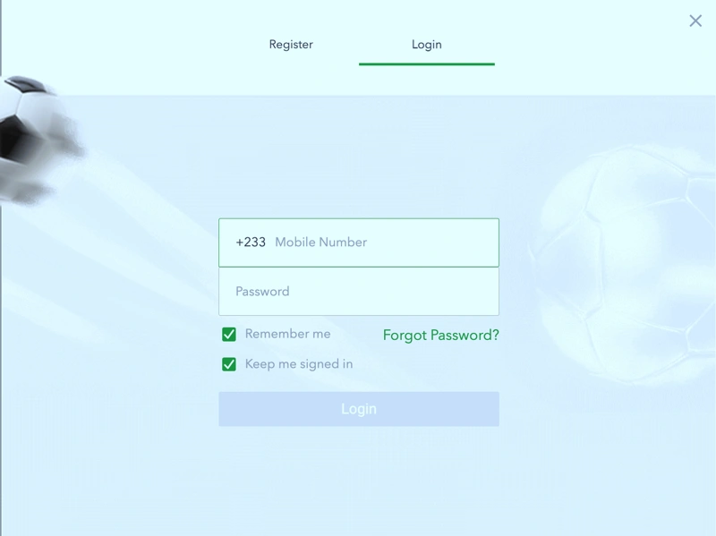 Screenshot of the SportyBet Ghana login screen on a smartphone.