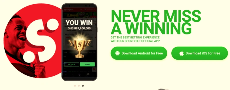 The SportyBet mobile app interface shown on a modern iOS device.
