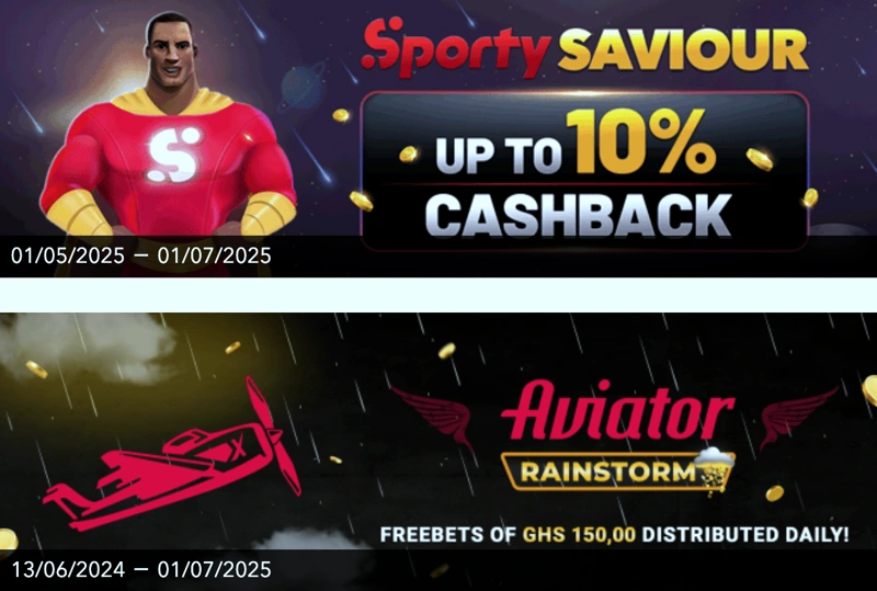 A glowing and attractive graphic advertising special promotions and bonuses at SportyBet Ghana.